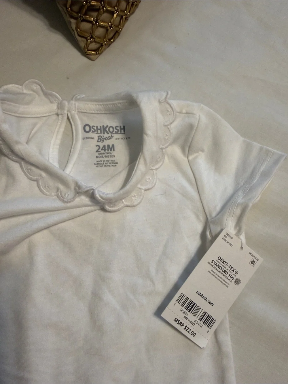 OshKosh B'gosh White Scallop Collar Short-Sleeve One-Piece